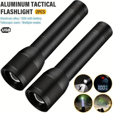 Lot de 2 Lampes de Poche en Alliage d'Aluminium Haute Puissance, Torche Rechargeable, Projecteur Extérieur, Lumière LED à Zoo (1/4)