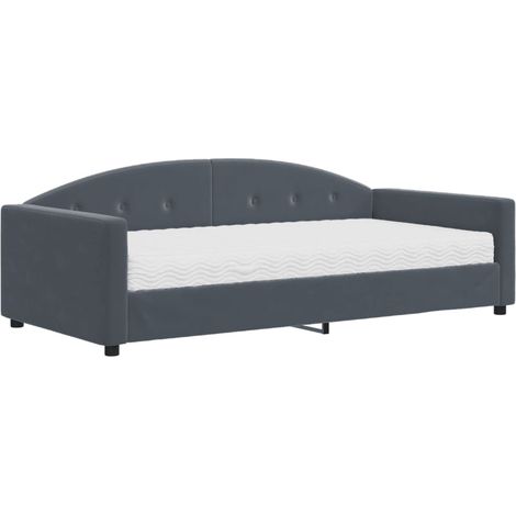 Lit simple Lit adulte Lit de jour avec matelas gris foncé 100x200 cm velours (1/5)
