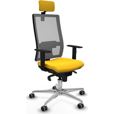 Horna sincro malla gris similpiel amarillo brazos 1D base aluminio cabecero 2D ruedas 65mm engomadas (1/5)