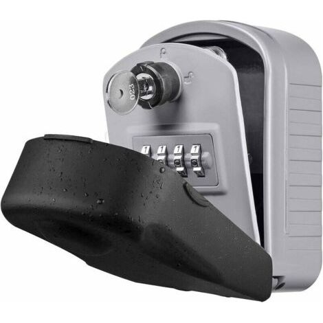VURAHOME - Coffre-fort à clés [Nouvelle génération] Grand coffre-fort d'extérieur avec 4 codes d'urgence et clés. Étanche et antirouille. Boîte à clés murale pour écoles, bureaux et usines (gris). (1/5)