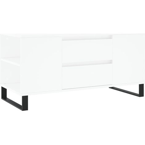 Mesa de centro de salón con 2 cajones y 4 compartimentos diseño moderno 102 x 44,5 x 50 cm madera de ingeniería blanca y metal DEC037803
