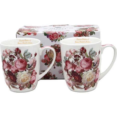 Große Porzellantassen, 2er-Set (400 ml) als Geschenkidee, Kollektion „Klassische Rose“. (1/5)