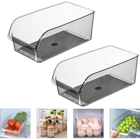 Organizador de refrigerador de tamaño mediano de 2 piezas: contenedor para verduras apto para alimentos, organizador transparente sin BPA para cocina, refrigerador y otras organizaciones.