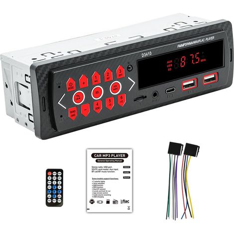 Single-Din-Bluetooth-Autoradio, Autoradio mit Freisprecheinrichtung, Auto-Audio 4 x 40 W, unterstützt FM, AUX, USB/TF-Wiedergabe, EQ, Typ-C und USB-Schnellladung + Fernbedienung