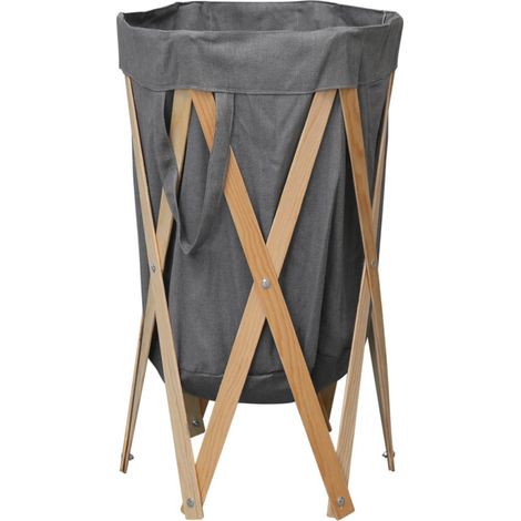 Cesto della Biancheria Pieghevole Grigio Legno e Tessuto vidaXL (1/5)