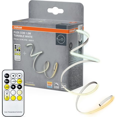 Ruban LED FLEX COB 1,5M TW RC, jaune, 14W, 500lm, blanc chaud à froid contrôlable, technologie COB, répartition lumineuse homogène, avec télécommande, longue durée de vie, installation facile (1/5)