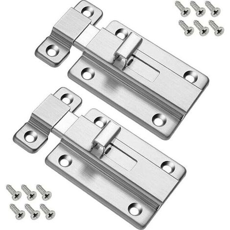 2 Pcs Boulons de Porte, Verrou de Porte en Acier Inoxydable, Verrou de Sécurité Verrouillage avec 12 Vis pour Portes Encastrées Chambre Salle De Bains Toilette