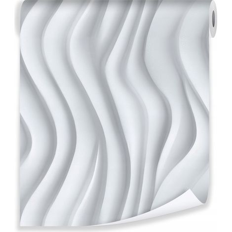 Papier peint abstrait 3d vagues blanc gris sur molleton mur salon chambre coucher (1/3)