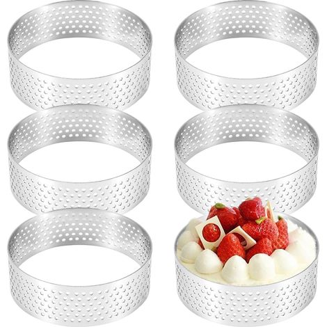Lot de 6 Moule à tartelette, Acier inoxydable, Perforé, Diamètre 8 cm, Pour pâtisserie et cuisine