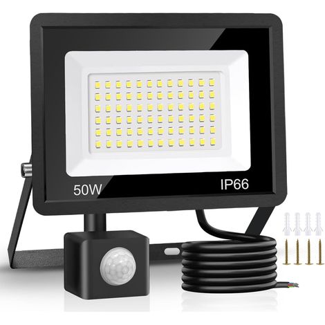 1 Projecteur LED Extérieur 50W, Détecteur Mouvement PIR, 4500 Lumens, IP66 Étanche, Câble 2M Pour Jardin (1/5)