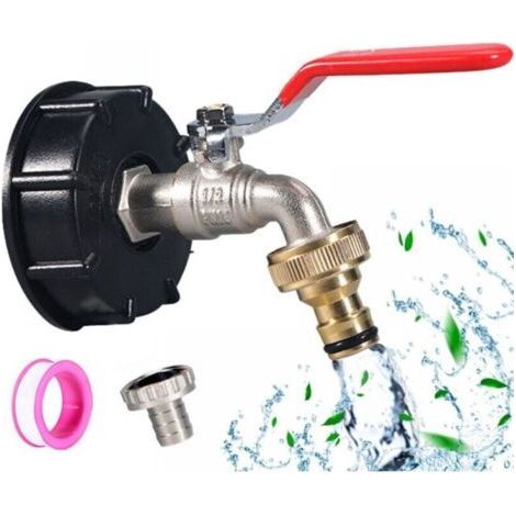 Robinet Cuve 1000L ,Raccord robinet en laiton chromé , S60X6 IBC Raccord Robinet, Robinet de Jardin pour Recuperateur Eau de Pluie (Adaptateur 1/2"), pour d'adaptateur de cuve (1/4)