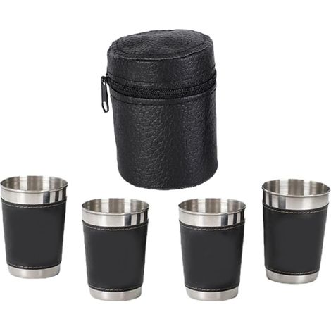 Edelstahl Schnapsbecher 70 Ml mit Lederetui Kompakter