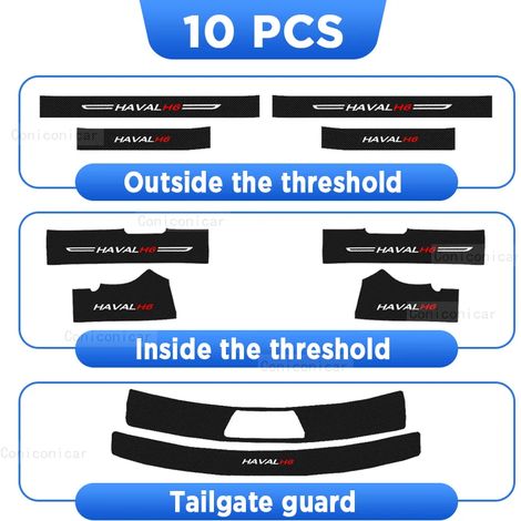 (10 pièces) Pour HAVAL H6 Hybrid 2022-2024 : protection de hayon,seuil de porte,pédale,accessoires en fibre de carbone,style cuir,autocollant (1/3)