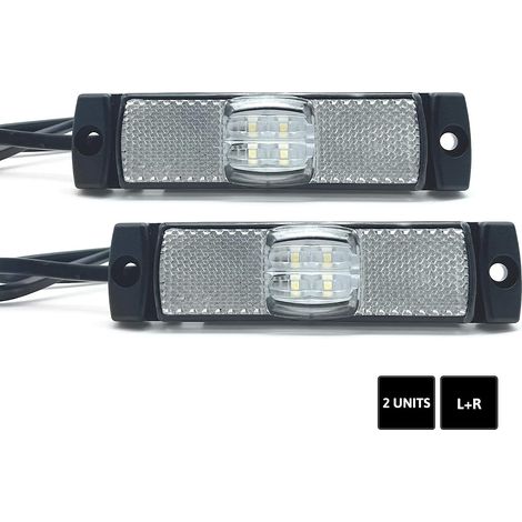 Luces de posición LED  Paquete de 2 luces de gálibo blancas  12V/24V = 0.04A/0.04A  Resistentes al agua  Luces LED exteriores para automóviles, remolques, furgonetas camper y camiones (1/5)