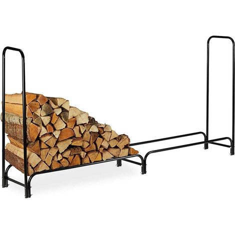 Porte-bûches support étagère structure tubulaire en métal porte bois intérieur extérieur bois maison jardin pour cheminée poêle design moderne 240 x 120 x 35 cm (1/5)