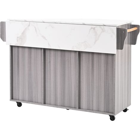 Carrello da cucina grigio con piano ribaltabile effetto marmo bianco 139 x 46 x 91,5 cm (1/5)