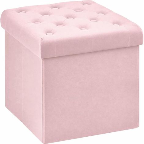 Pouf Coffre Boîte de Rangement Pliable Coffre à Jouets Gagner de l'espace Capitonnée Velours Tabouret Chambre Princesse Rose 40x 40x40cm (1/5)