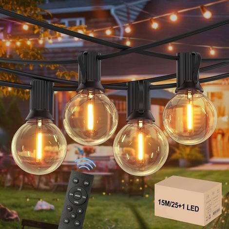 Lichterkette für den Außenbereich - 15 m verstellbare Lichterkette mit Fernbedienung, 25+1 G40 Ampere, IP45 wasserdicht, erweiterbar auf 120 m, 2200 K - Dekorative Lichterkette für Gartenpartys (verst (1/5)