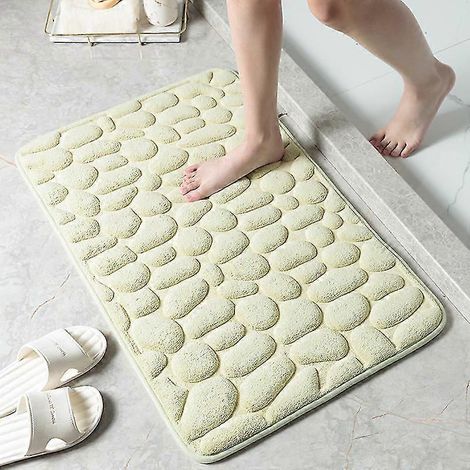 Tapis de sol Pxcl à motif galets en relief absorbants et antidérapants pour l'entrée de la salle de bain - 40 x 60 cm - Vert clair (1/5)