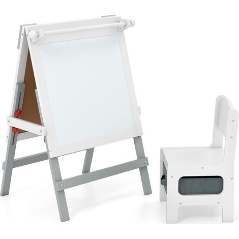 Set cavalletto e sedia per bambini 55 x 48 x 75-94 cm altezza regolabile design ergonomico 3 in 1 in MDF grigio 200017857