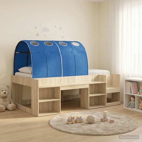 Lit haut enfant avec rangement, bois d’ingénierie, chêne Sonoma et bleu - PANGIVO (1/5)
