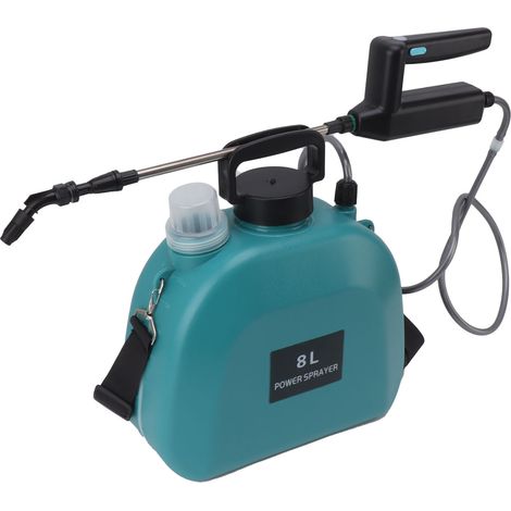 Pulvérisateur électrique 8 L avec poignée antidérapante, batterie 2000 mAh et bandoulière pour usage domestique, vert. (1/5)