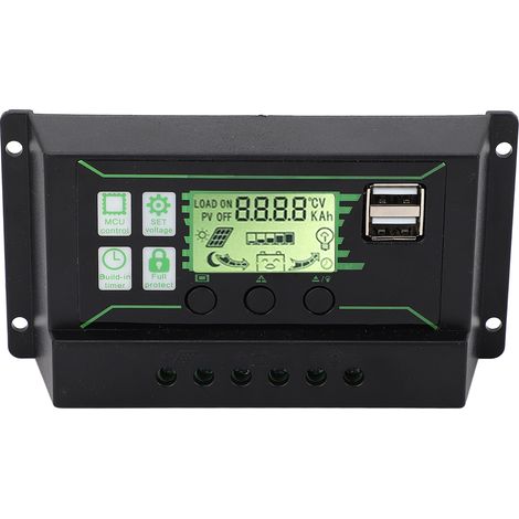 20A 3-stufiger PWM-Solarladeregler mit 2 USB-Ausgängen, kompatibel mit 12V/24V-Solarmodulen