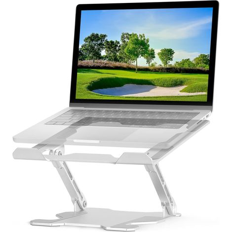 Soporte para portátil POD, mesa ajustable, aluminio plateado, plegable (1/5)
