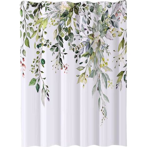Rideau de douche floral avec 12 crochets rideaux imperméables en polysilicium lavable machine séchage rapide 180 x 180 cm 180 cm Vert (1/5)