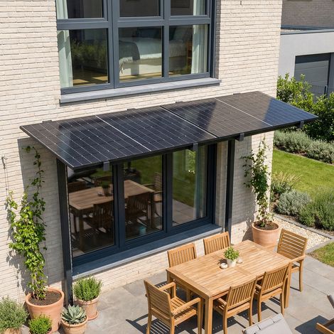 Auvent solaire photovoltaïque TOPAZE (Gris anthracite RAL 7016 - 2 panneaux 1000 W - 3.902 x 1.174 m)
