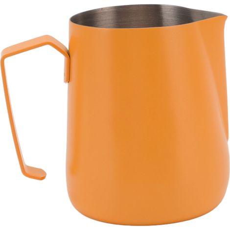 Pichet mousseur à lait 450 ml en acier inoxydable 304, couleur orange, idéal pour les cafés et la maison. (1/5)