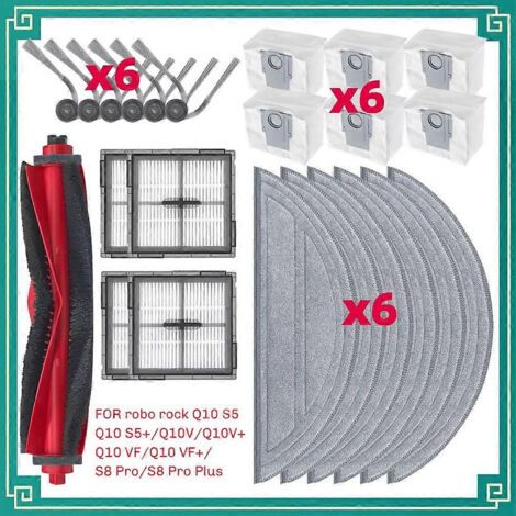 NALOOKAMIC Pièces détachées pour Roborock Q10 S5/Q10 S5+/Q10V/Q10V+/Q10 VF/Q10 VF+/S8 Pro Plus : filtre de brosse principale, chiffon de nettoyage et sac à poussière (1/4)