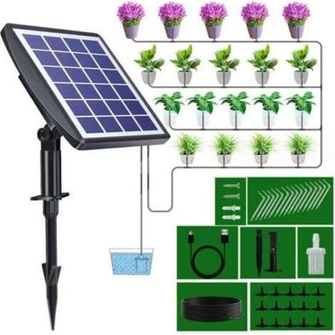 Systeme d'arrosage automatique solaire, Kit d'irrigation goutte a goutte, avec minuterie Pour balcons, terrasses, jardins..