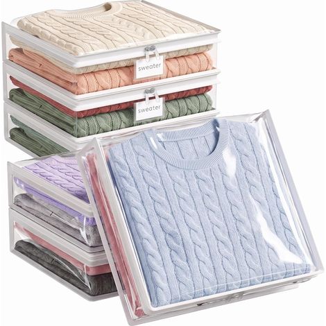 Lot de 6 Housses de Rangement Vêtements Transparentes 40×35×10 cm, Sacs Zippés pour Couettes, Draps et Pulls, Blanc (1/5)