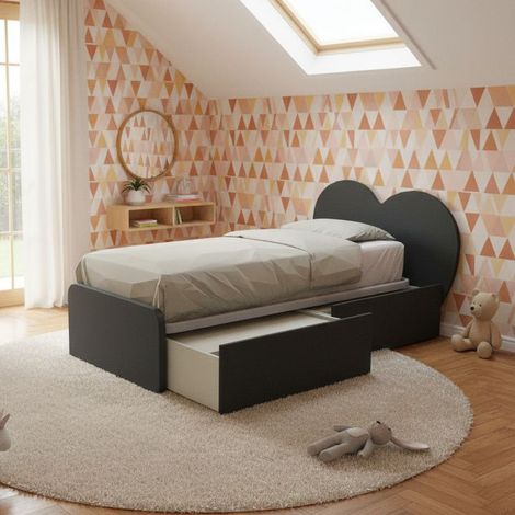 Letto singolo a cuore 80x190 con cassetti - Basalto (1/5)