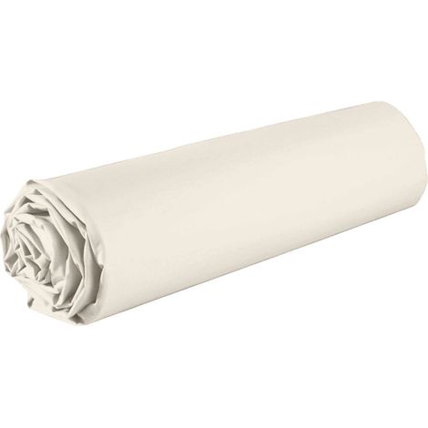 Drap housse 140x190 bonnet 35cm 100% coton ivoire - VITALIA (1/3)