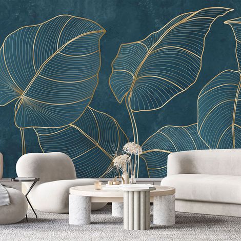 Papier peint panoramique - Feuilles tropicales - 195 cm x 82 cm (1/4)