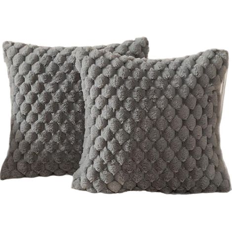 Juego de 2 fundas de almohada decorativas de piel sintética estilo boho con forma de cama, color gris, 40x40cm. (1/5)