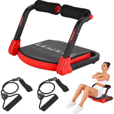 Équipement d'entraînement abdominal, design pliable, résistance réglable, Rouge (1/2)
