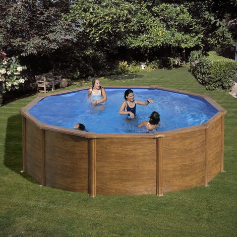 Piscine acier aspect bois Sicilia ronde 4,80 x 1,22 m - Gré (1/5)