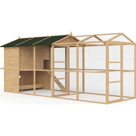 Ensemble poulailler et extension grillagé en bois - 10 poules - Naturel - FERAS (1/5)