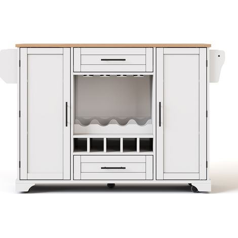 Carro de cocina con encimera abatible, 138x70x92 cm, blanco y natural, MDF (1/5)