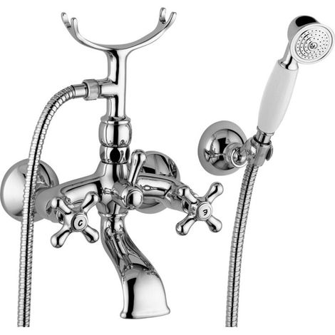 Schläfer 35603010  Rubinetto Vasca da Bagno a Muro con Doccetta con 2 Manopole, Rubinetto in Ottone con Fiitura Cromata, Stile Retrò Vintage (1/5)