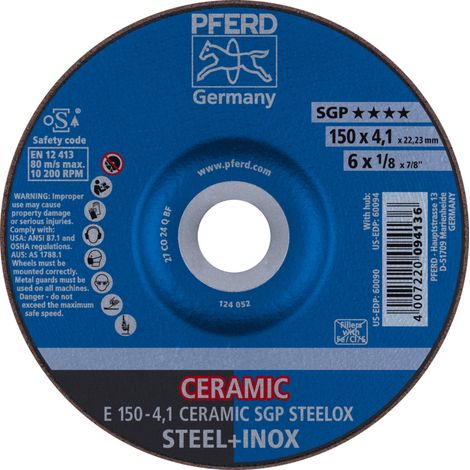 PFERD TOOLS Schruppscheibe E 150x4,1x22,23 mm CERAMIC Leistungslinie SG STEELOX für Stahl/Edelstahl 10 Stk