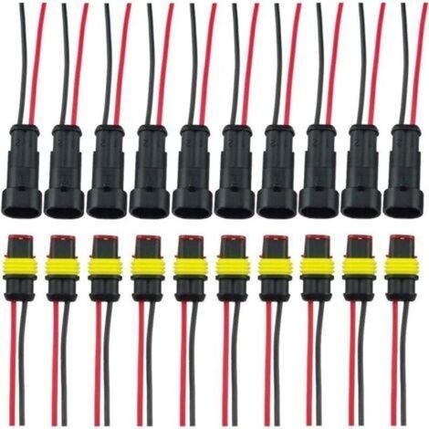 Fiche Etanche, Électrique Prise Mâle et Fem, AWG Connecteur Etanche Electrique (2 Broches avec Fil × 10 Kits) (1/5)