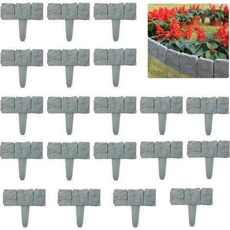 Garden Lawn Edging, 20pcs 5m Grey Flexible Plastic Plant Edging Stones, Decorative Edging for Lawn, Landscape, Patio, Flower Bed (1/5)
