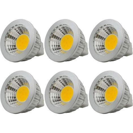 6 unités, Ampoule LED MR16/GU5.3 COB Lampe Bulb, 3W / 210lm, DC 12V, Blanc Chaud 2700K, Équivalent à Ampoule Halogène 20W, ø50x52, 90° Angle de faisceau [Classe énergétique A+]