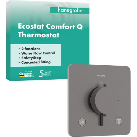 Mitigeur de douche thermostatique, Robinet de douche encastré avec arrêt de sécurité à 40°C, Thermostat 2 sorties, Noir chromé brossé, 33713340 (1/5)