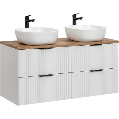 Doppelwaschtisch 120 cm mit Waschbecken in matt weiß mit Wotaneiche B/H/T 120,6/74,2/46,5 cm ADELAIDE-56-WHITE (1/5)