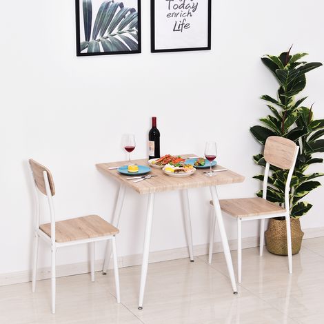 Juego de comedor de 3 piezas, mesa de comedor con 2 sillas, juego de comedor con estructura metálica, conjunto de asientos para comedor, cocina, natural/blanco (1/5)